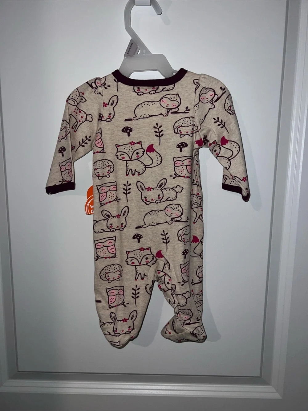 wonder nation Beige Woodland Print Footed One-Piece with Brown Trim